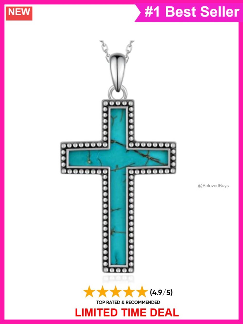 Turquoise Cross Necklace 925 Sterling Silver Genuine Gemstone Pendant